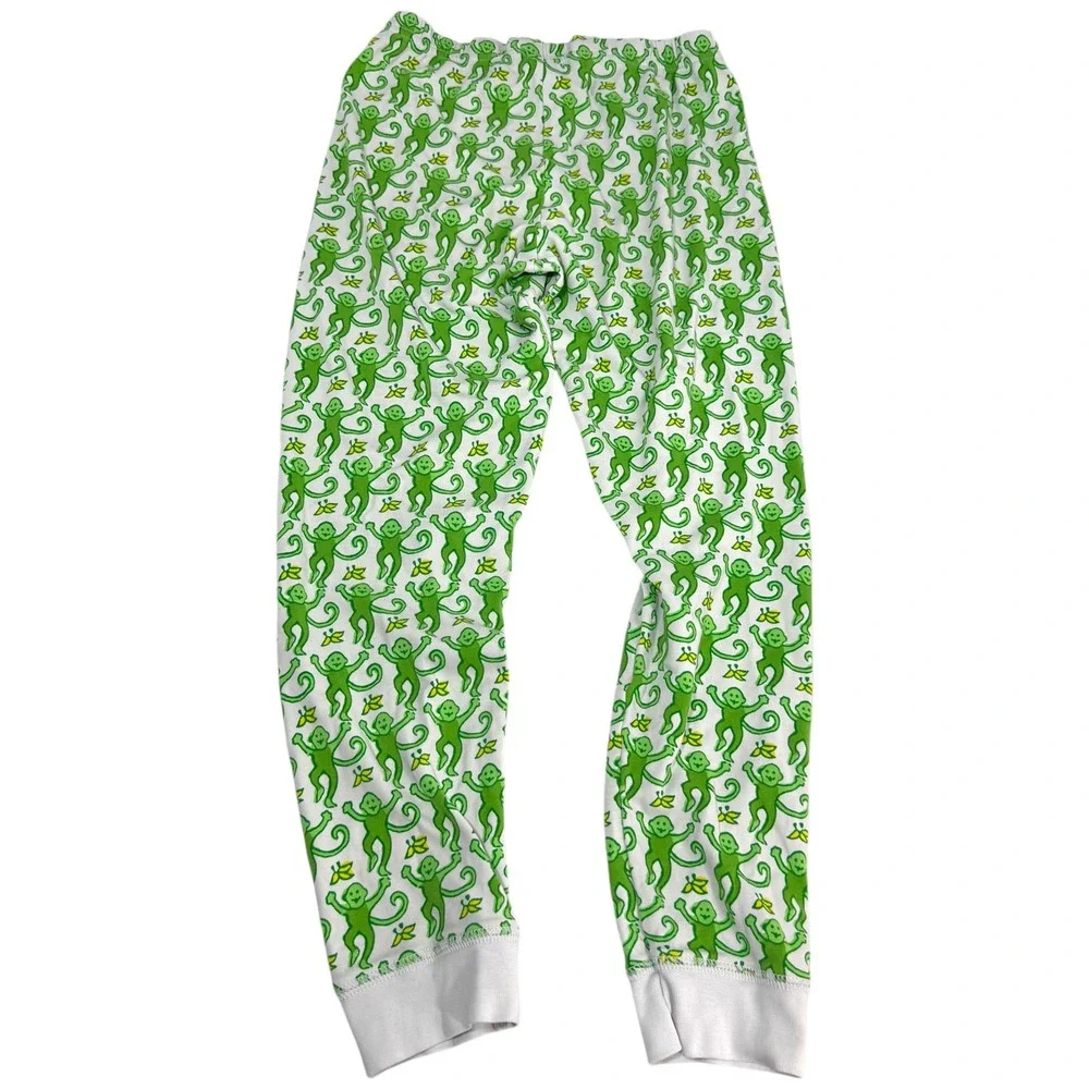 Roller Rabbit Monkey Pajama Set Kids Size 12 Green Pima Cotton Made Peru PJ